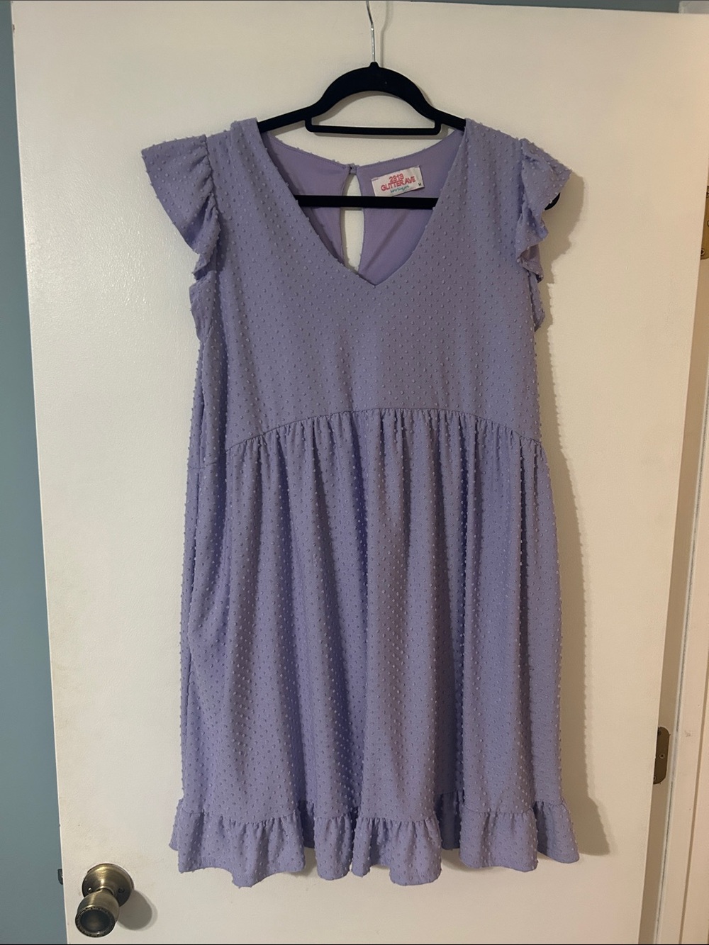 Lavender Swiss Dot Midi Dress with Ruffle Hem